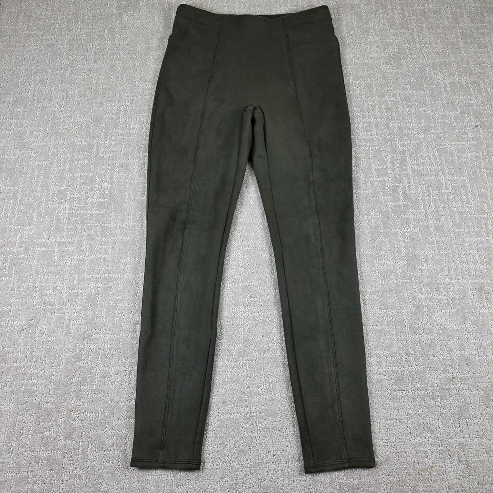 Spanx Faux Suede Leggings Hunter Green Olive High Rise Seamed Size Medium Winter